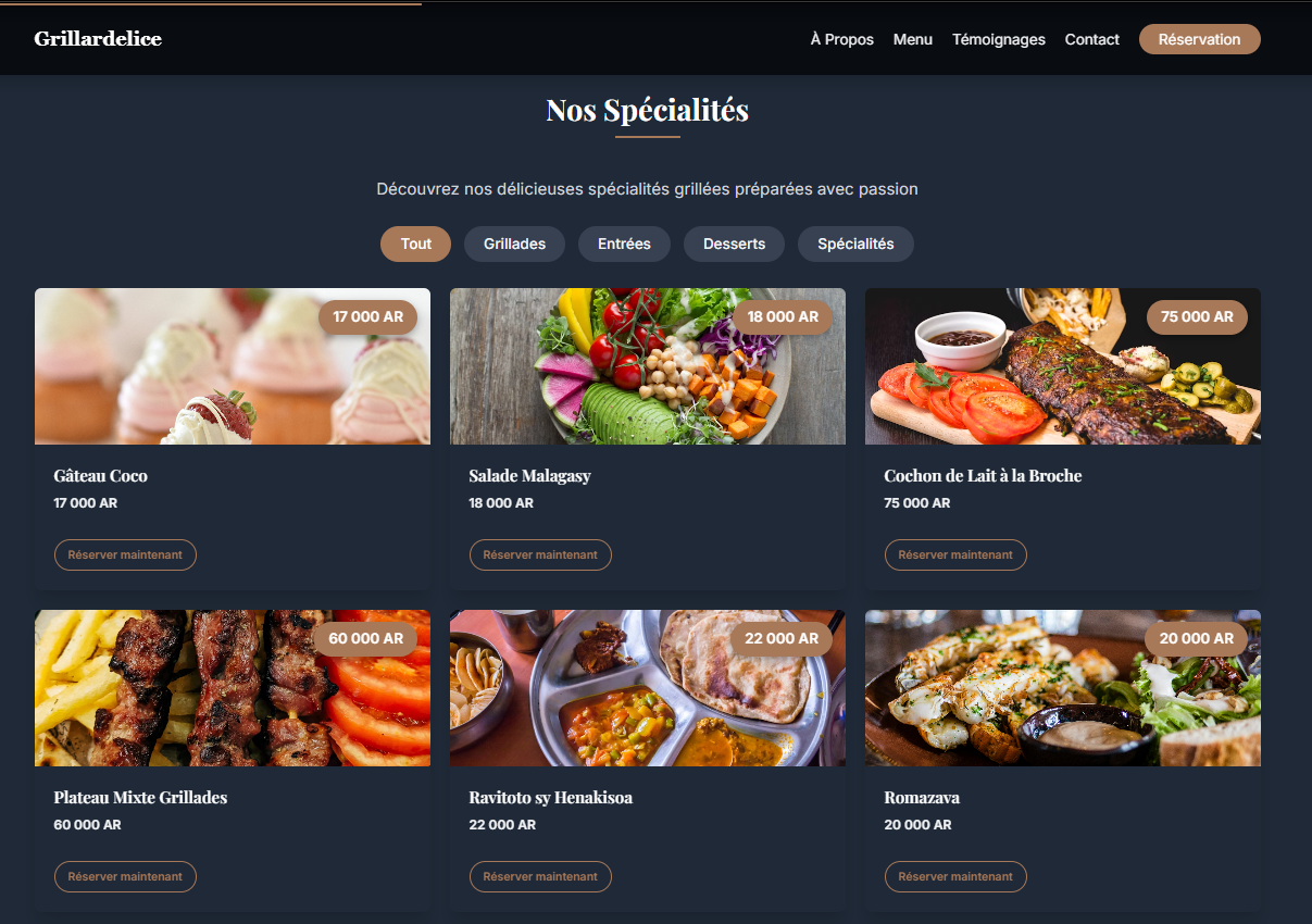 Site web du restaurant Grillardelice